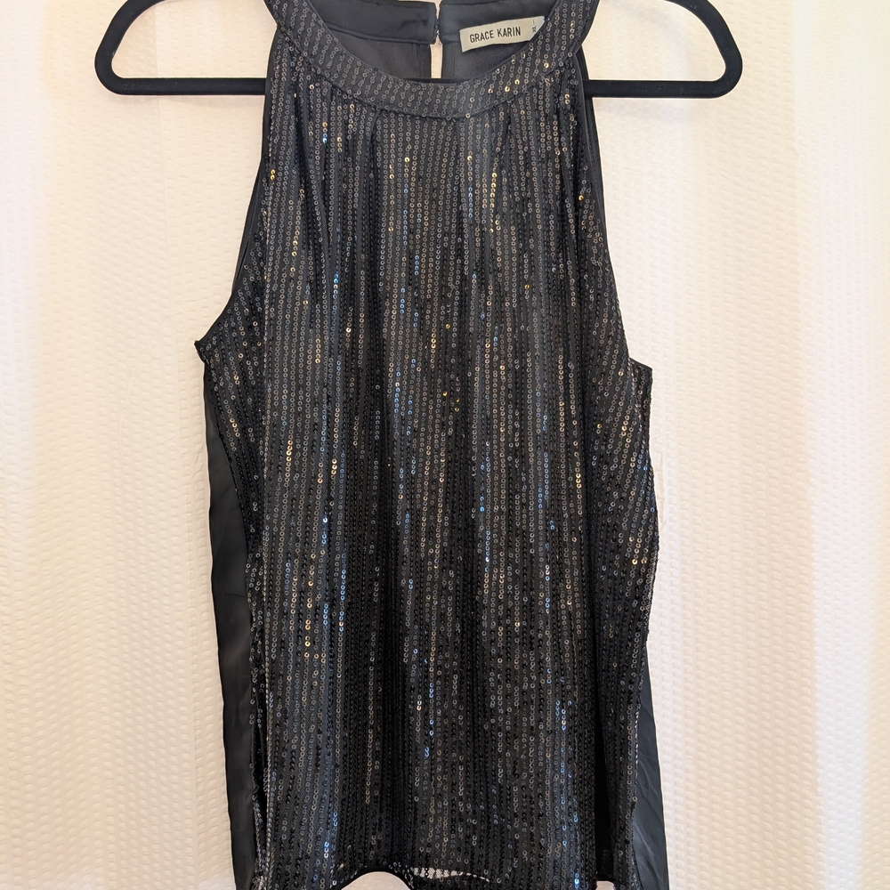 Grace Karin Black Sequin Women's Top